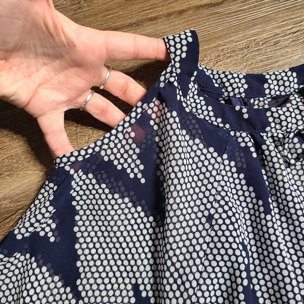 iZ Byer S Boho Smocked Blouse & Cami Set Navy‎ Chevron Dot Print Cold Shoulder - Picture 2 of 16